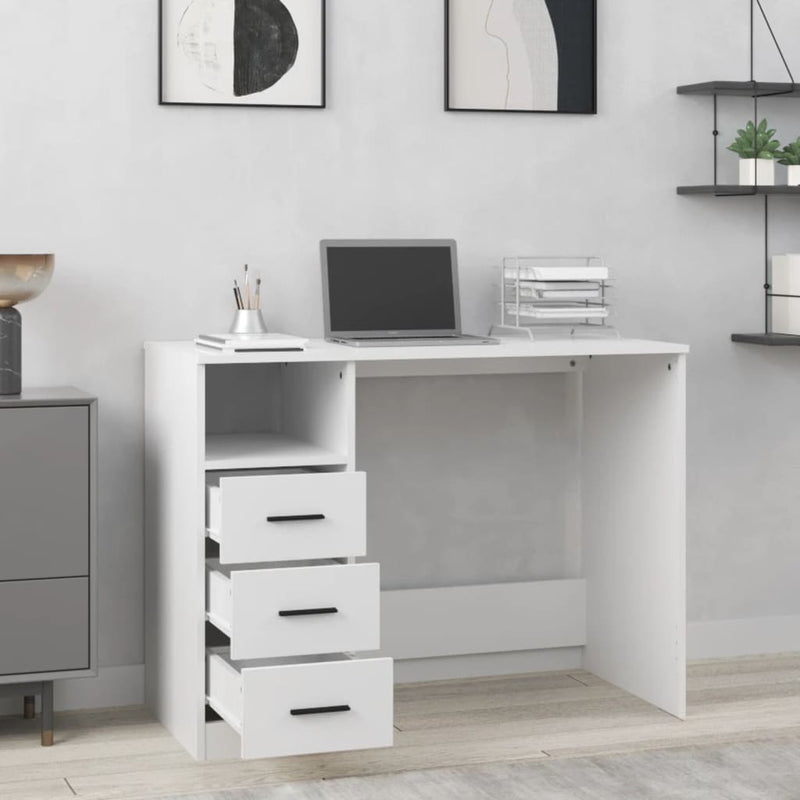 vidaXL Desk with Drawers White 102x50x76 cm Engineered Wood