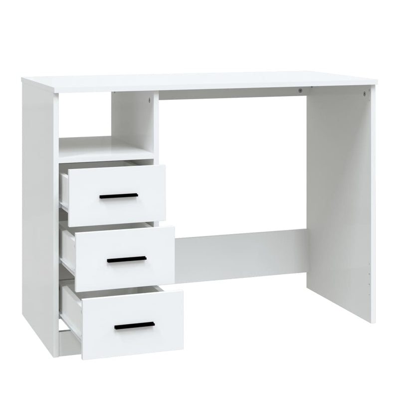 vidaXL Desk with Drawers White 102x50x76 cm Engineered Wood