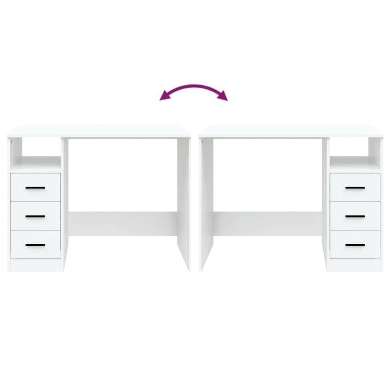 vidaXL Desk with Drawers White 102x50x76 cm Engineered Wood