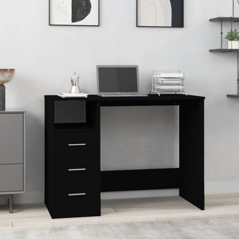 vidaXL Desk with Drawers Black 102x50x76 cm Engineered Wood