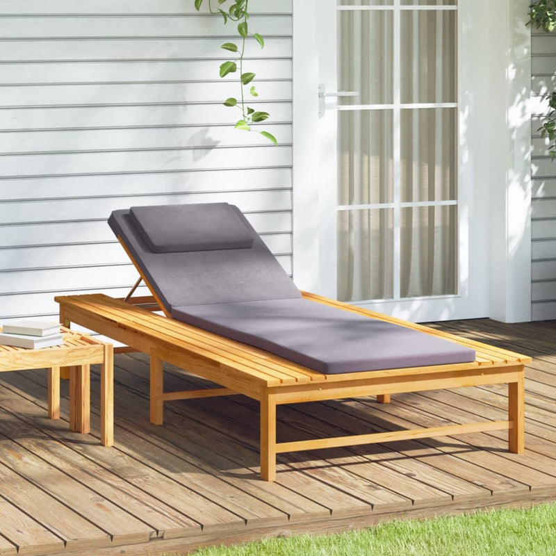 vidaXL Sun Lounger with Dark Grey Cushion and Pillow Solid Wood Acacia