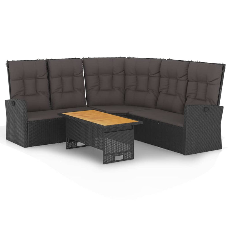 vidaXL 2 Piece Garden Lounge Set with Cushions Black Poly Rattan