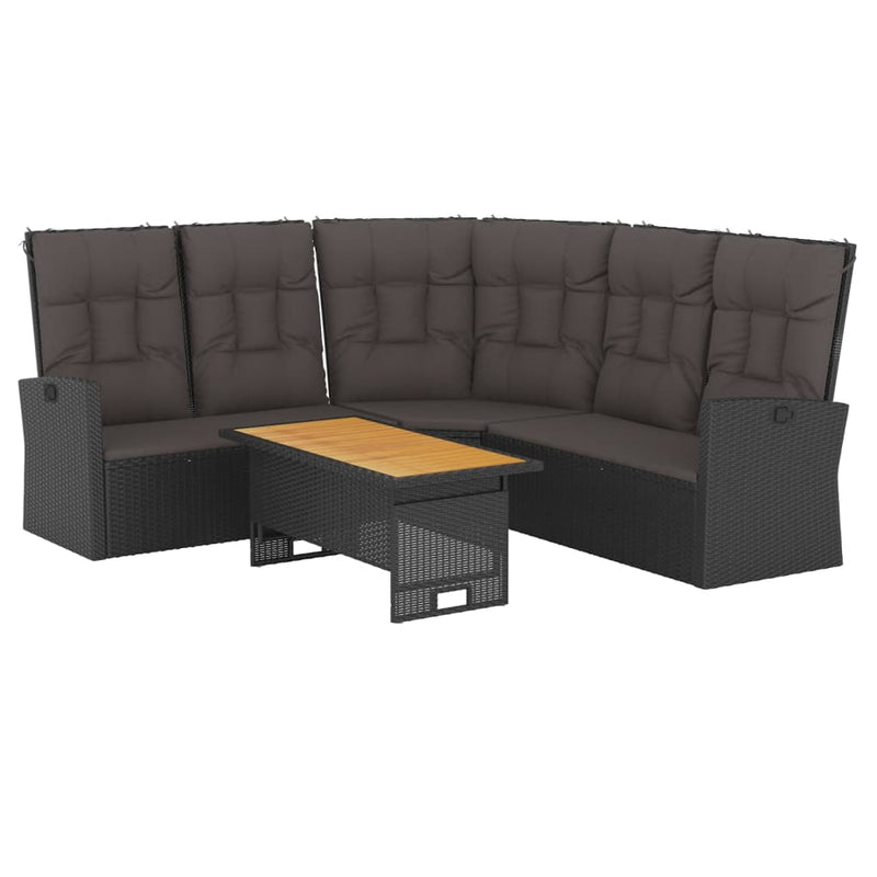 vidaXL 2 Piece Garden Lounge Set with Cushions Black Poly Rattan