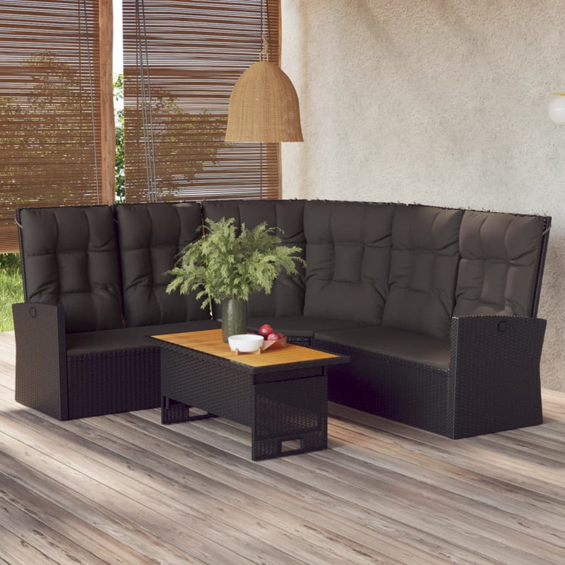 vidaXL 2 Piece Garden Lounge Set with Cushions Black Poly Rattan