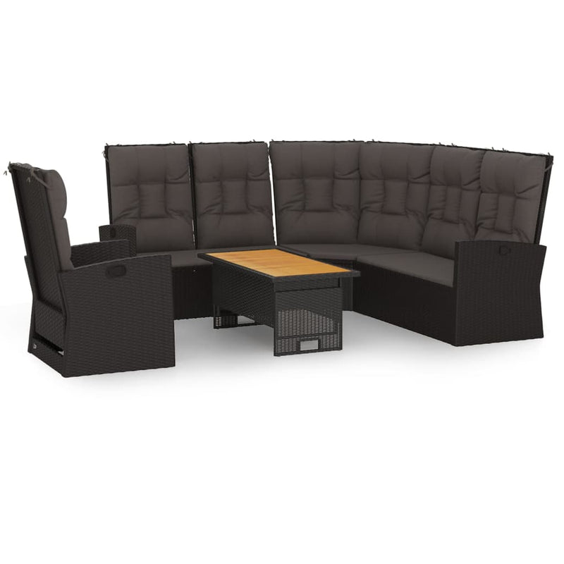 vidaXL 3 Piece Garden Lounge Set with Cushions Black Poly Rattan