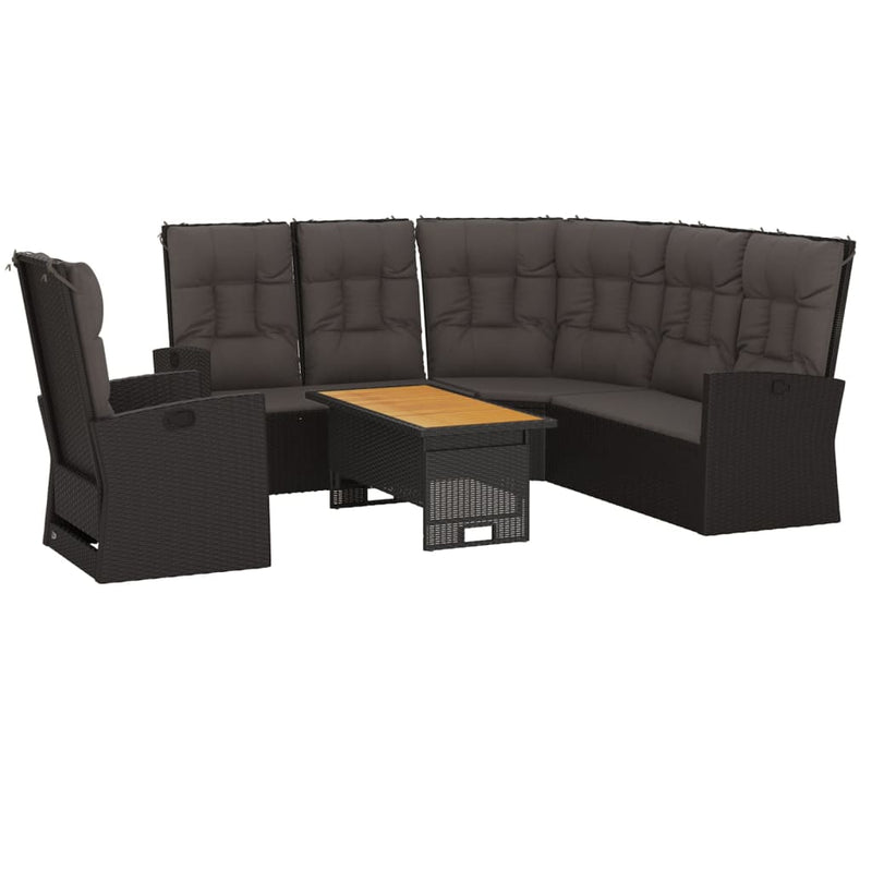 vidaXL 3 Piece Garden Lounge Set with Cushions Black Poly Rattan