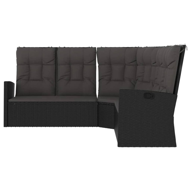 vidaXL Reclining Corner Sofa with Cushions Black Poly Rattan