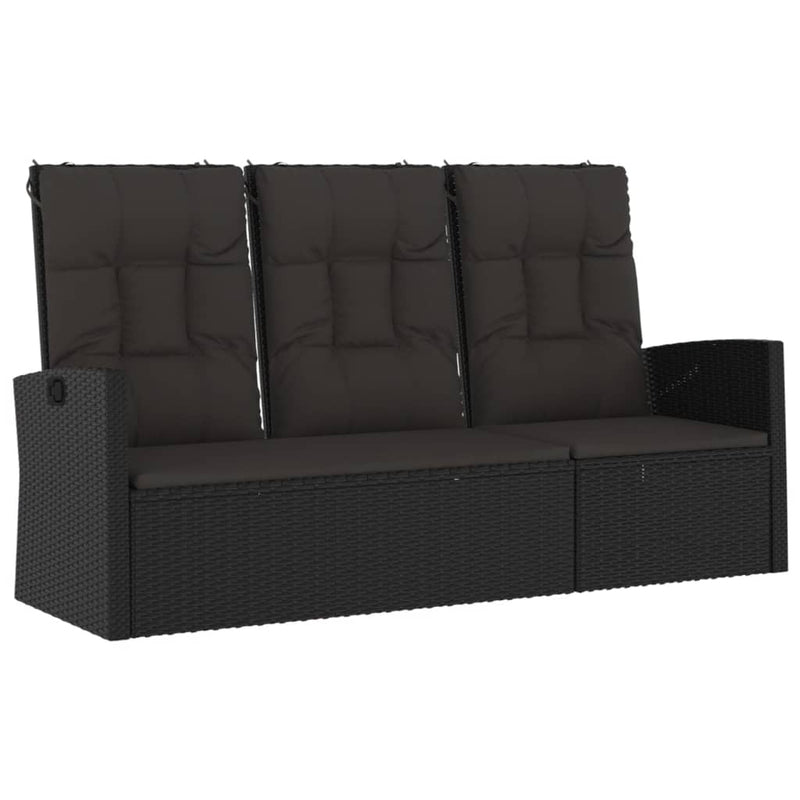 vidaXL Reclining Garden Bench with Cushions Black 173 cm Poly rattan