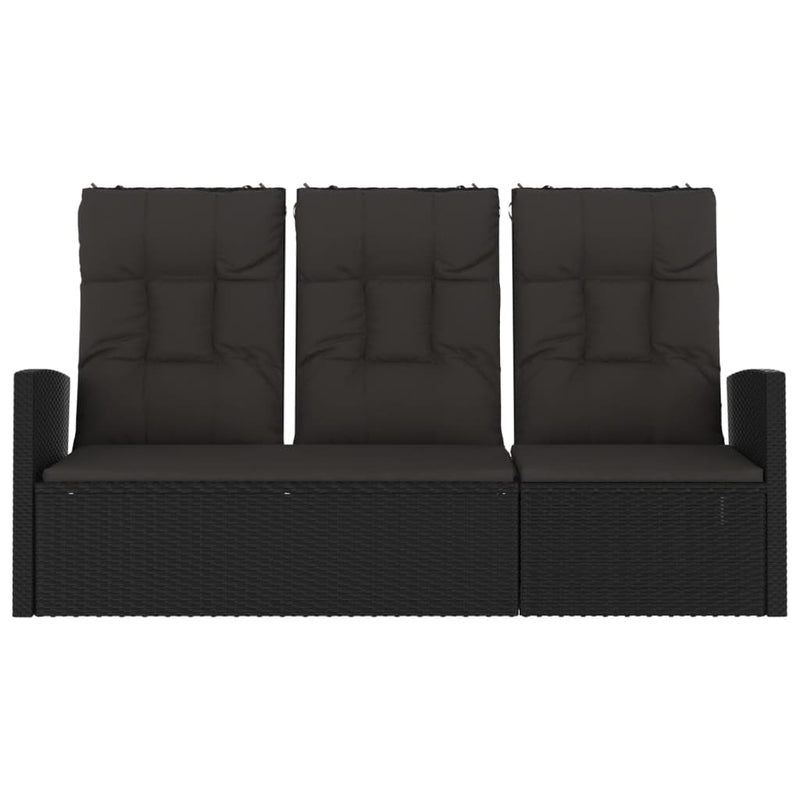 vidaXL Reclining Garden Bench with Cushions Black 173 cm Poly rattan