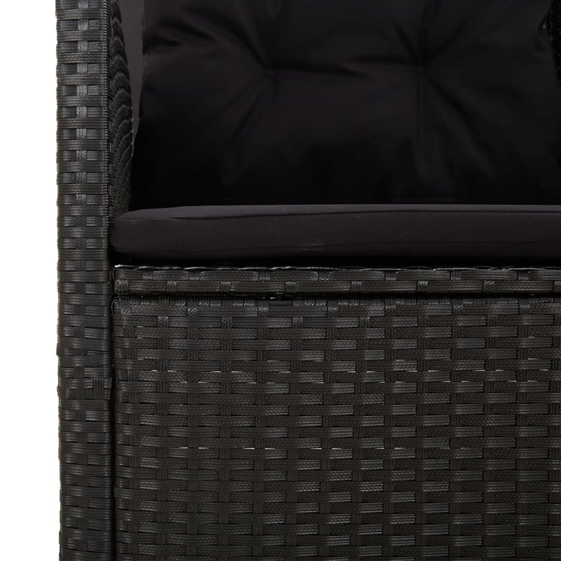 vidaXL Reclining Garden Bench with Cushions Black 173 cm Poly rattan