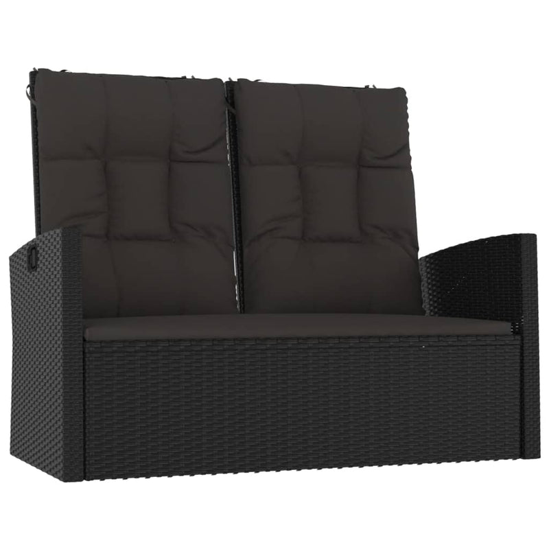 vidaXL Reclining Garden Bench with Cushions Black 118 cm Poly rattan