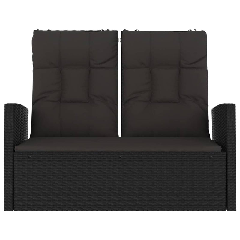 vidaXL Reclining Garden Bench with Cushions Black 118 cm Poly rattan