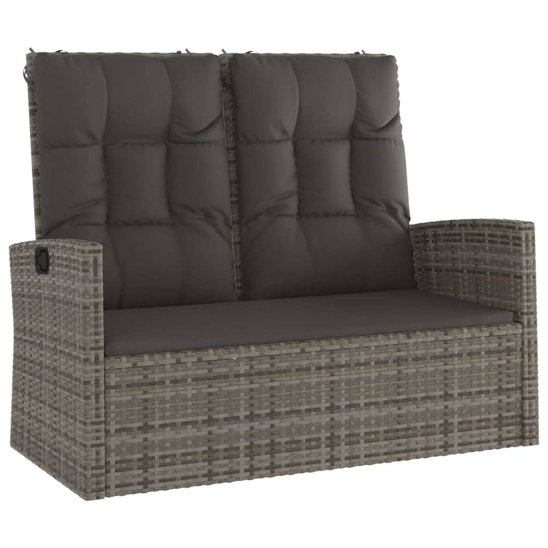 vidaXL Reclining Garden Bench with Cushions Grey 118 cm Poly rattan