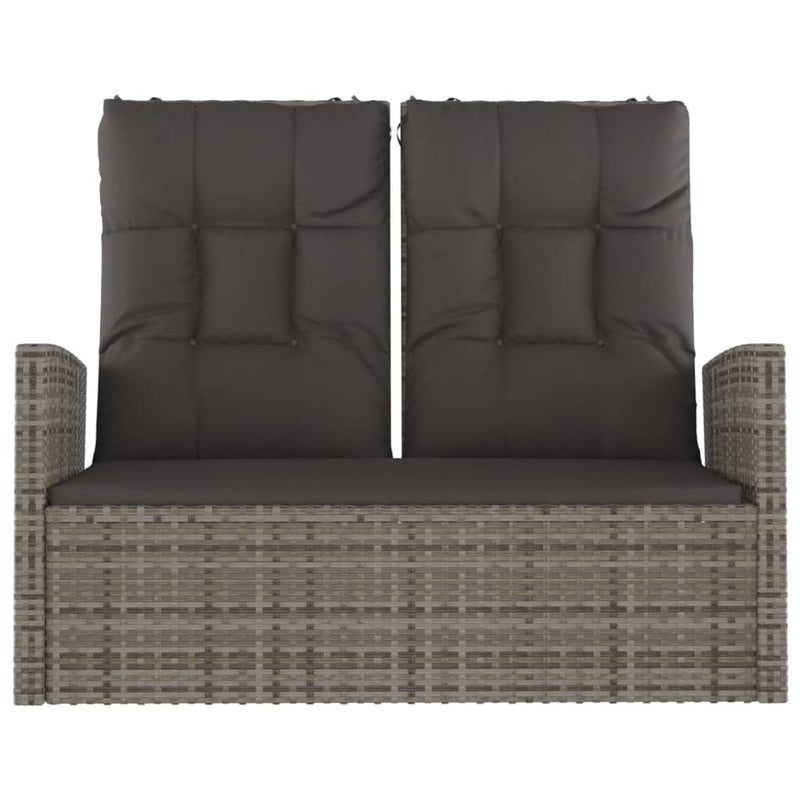 vidaXL Reclining Garden Bench with Cushions Grey 118 cm Poly rattan