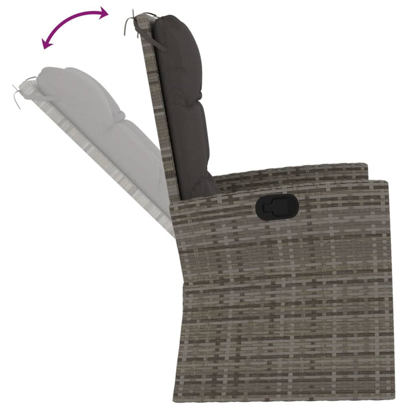 vidaXL Reclining Garden Bench with Cushions Grey 118 cm Poly rattan