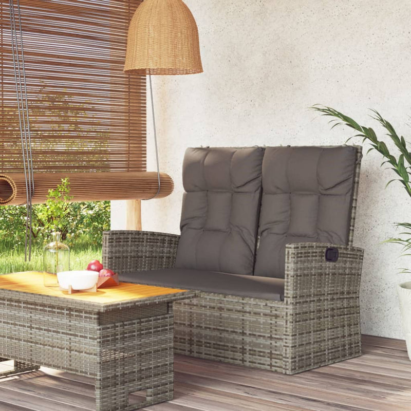 vidaXL Reclining Garden Bench with Cushions Grey 118 cm Poly rattan