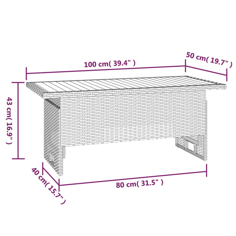 vidaXL Garden Table Black 100x50x43/63 cm Solid Wood Acacia&Poly Rattan