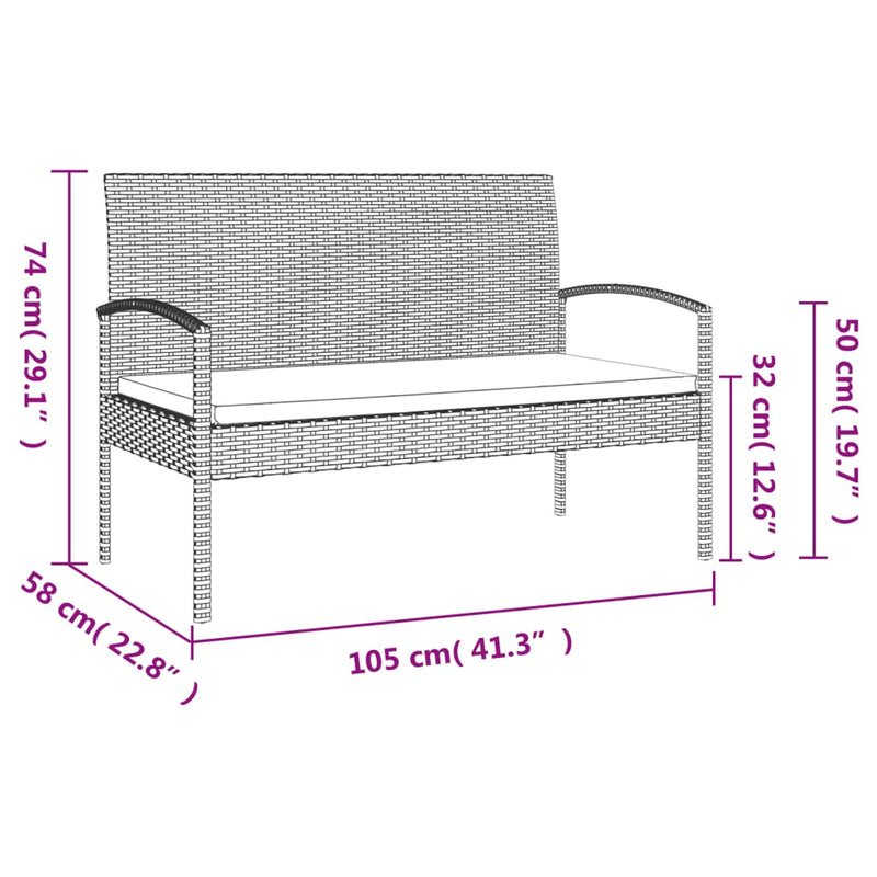 vidaXL Garden Bench with Cushion Grey 105 cm Poly Rattan