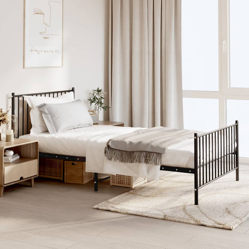 vidaXL Metal Bed Frame without Mattress with Footboard Black 107x203 cm King Single