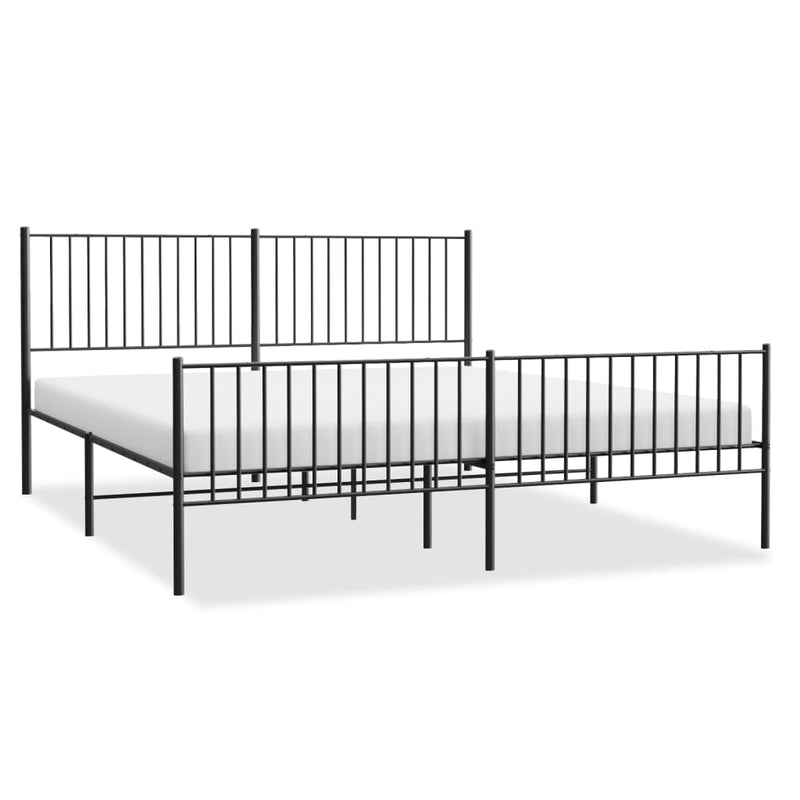 Metal Bed Frame with Headboard and Footboard Black 183x203 cm King