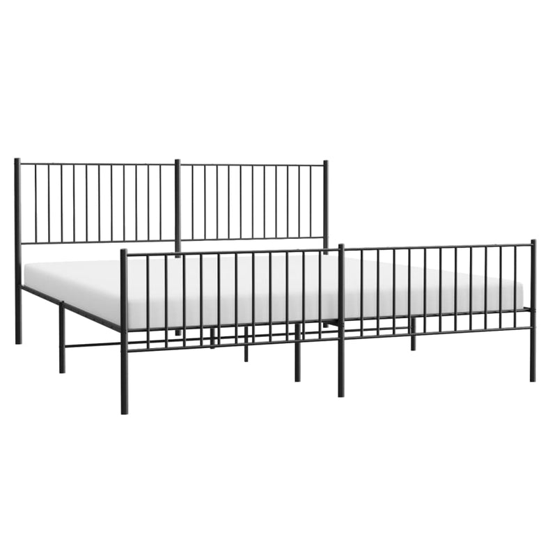 Metal Bed Frame with Headboard and Footboard Black 183x203 cm King