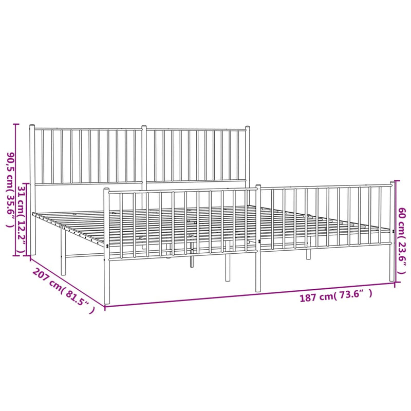 Metal Bed Frame with Headboard and Footboard Black 183x203 cm King