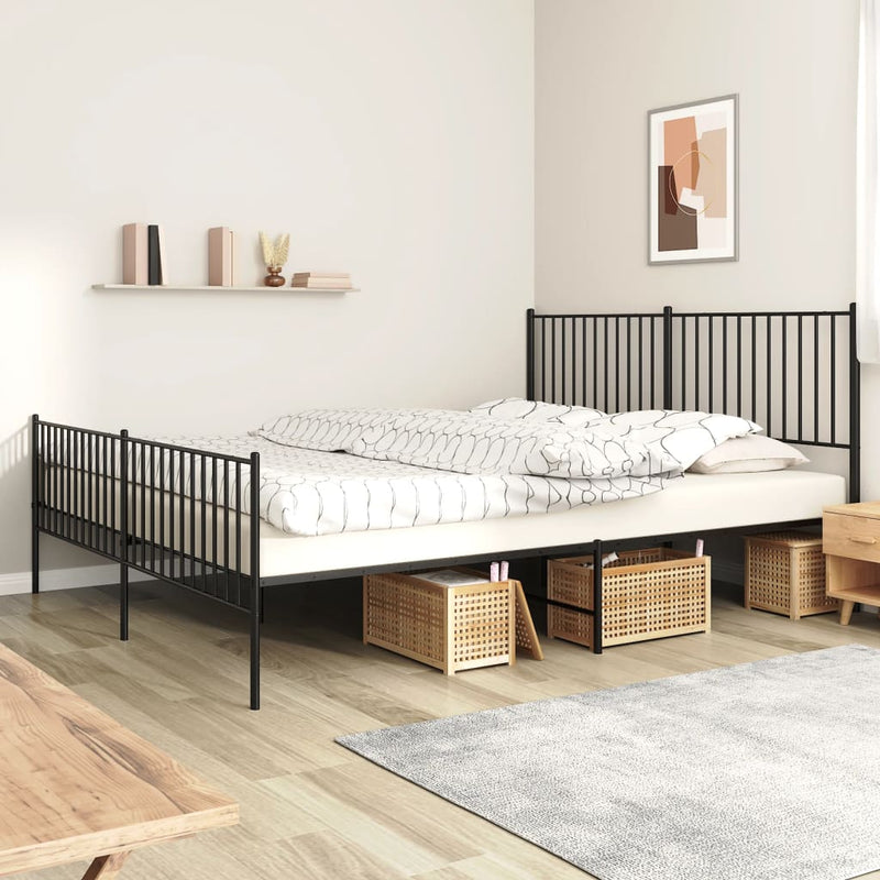 Metal Bed Frame with Headboard and Footboard Black 183x203 cm King
