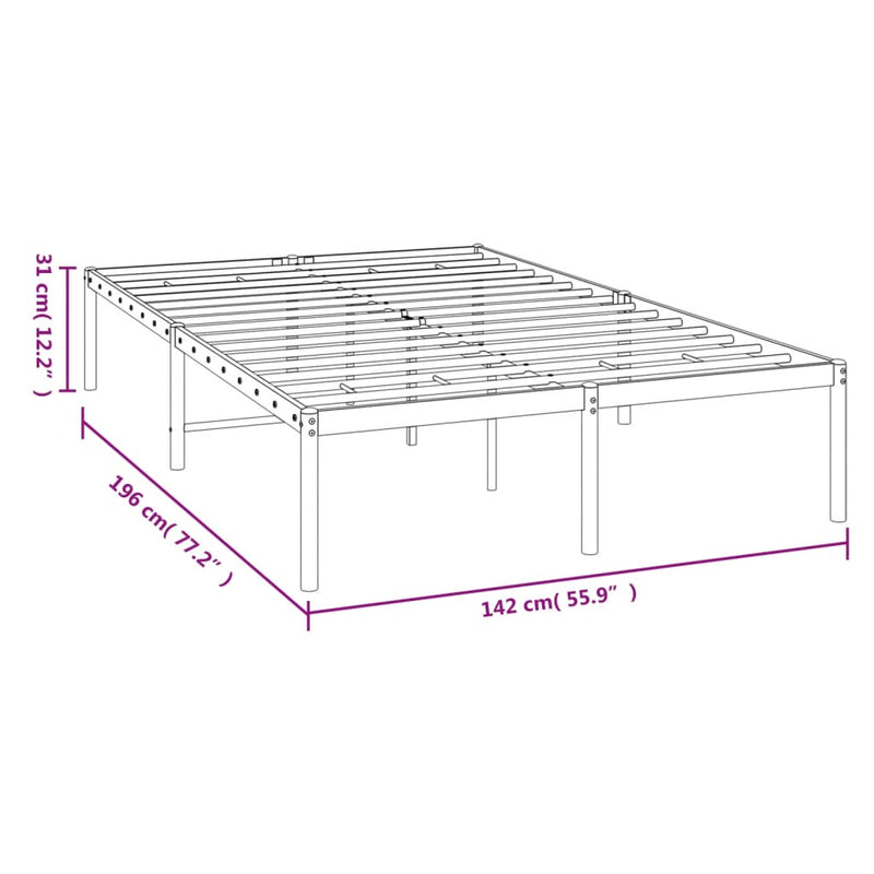vidaXL Metal Bed Frame without Mattress White 135x190 cm