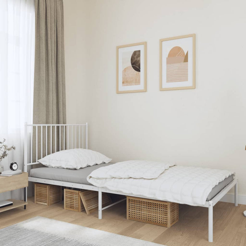 vidaXL Metal Bed Frame without Mattress with Headboard White 107x203 cm King Single