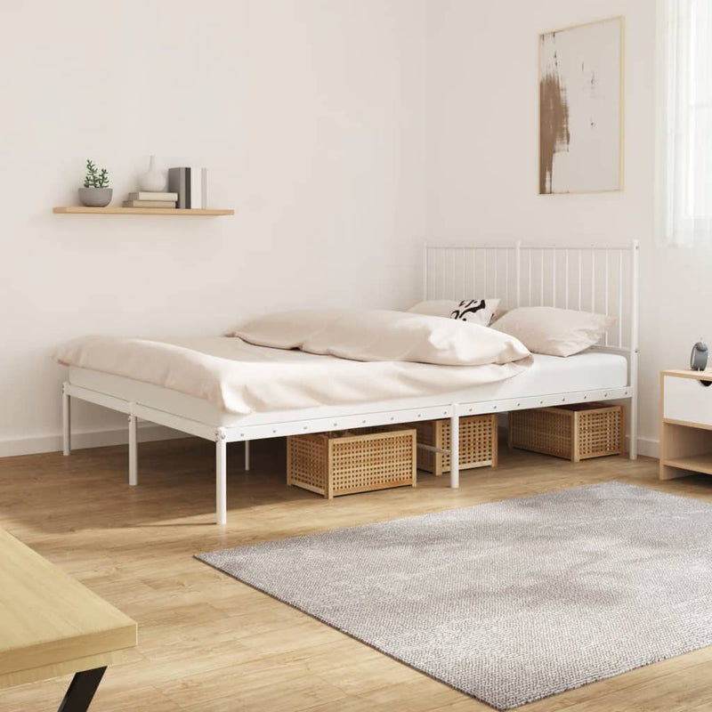 vidaXL Metal Bed Frame without Mattress with Headboard White 135x190 cm