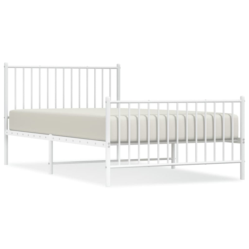 vidaXL Metal Bed Frame without Mattress with Footboard White 107x203 cm King Single