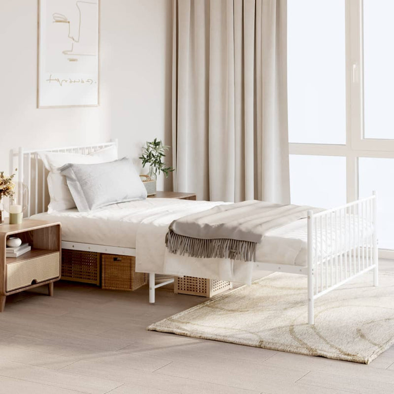 vidaXL Metal Bed Frame without Mattress with Footboard White 107x203 cm King Single