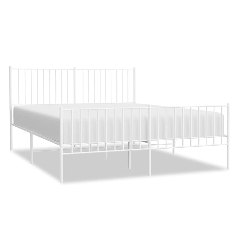 vidaXL Metal Bed Frame without Mattress with Footboard White 150x200 cm