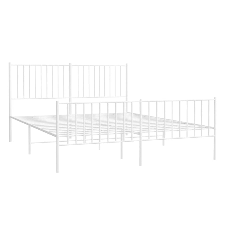 vidaXL Metal Bed Frame without Mattress with Footboard White 150x200 cm