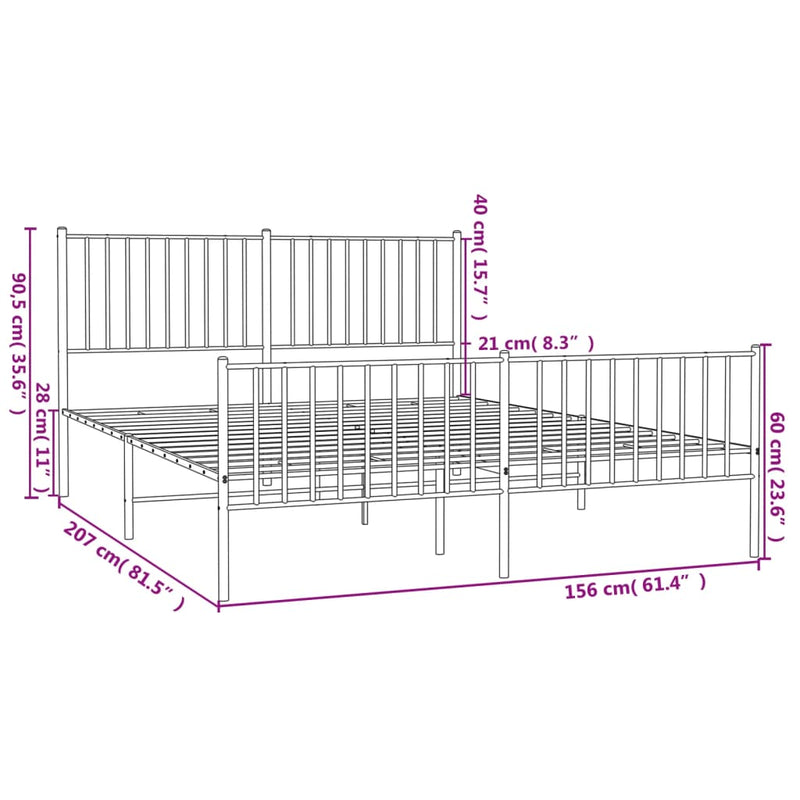 vidaXL Metal Bed Frame without Mattress with Footboard White 150x200 cm