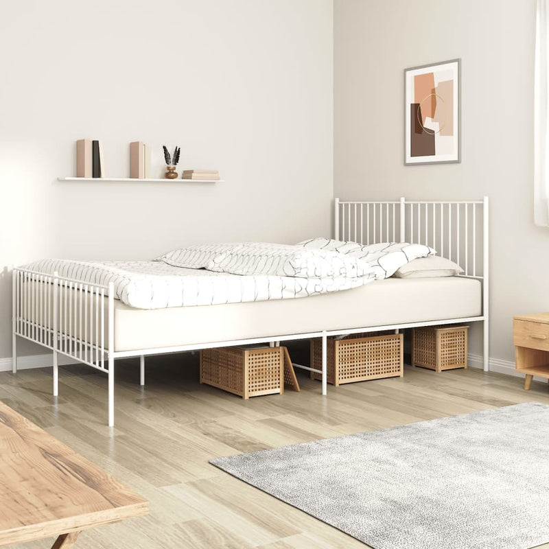 vidaXL Metal Bed Frame without Mattress with Footboard White 150x200 cm