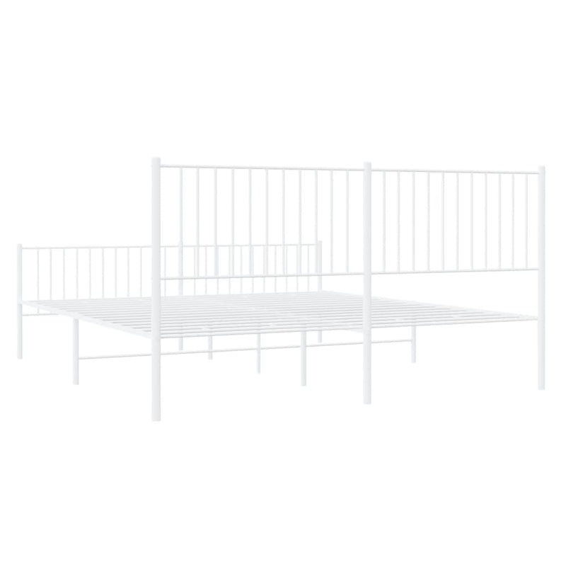 vidaXL Metal Bed Frame without Mattress with Footboard White 183x203 cm King