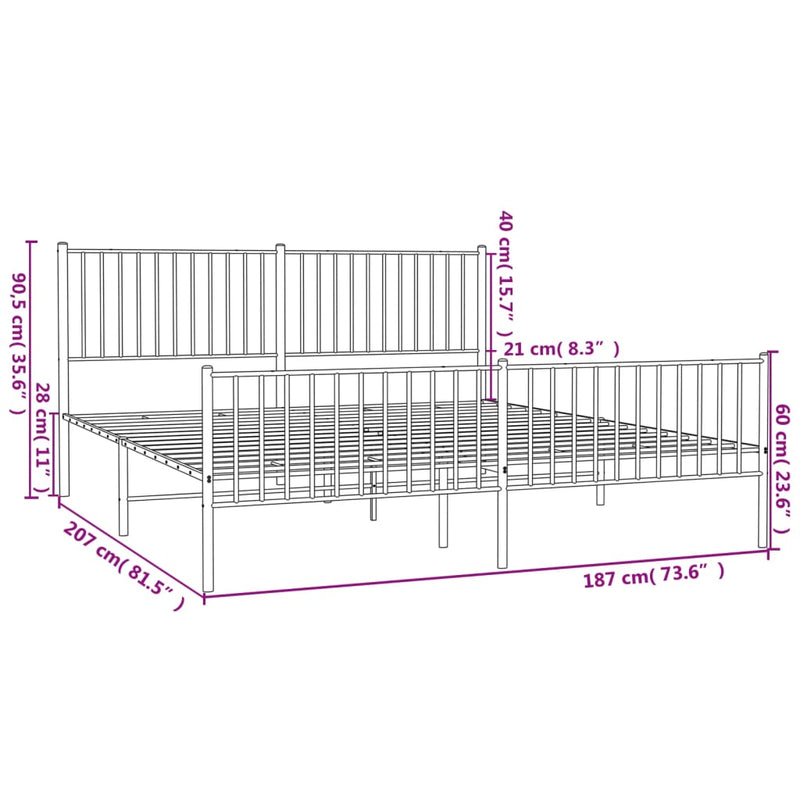 vidaXL Metal Bed Frame without Mattress with Footboard White 183x203 cm King