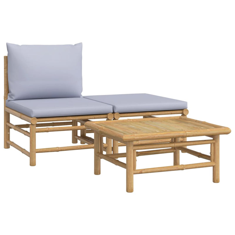 vidaXL 3 Piece Garden Lounge Set with Light Grey Cushions Bamboo