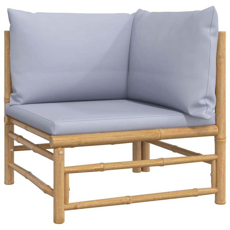 vidaXL Garden Corner Sofa with Light Grey Cushions Bamboo