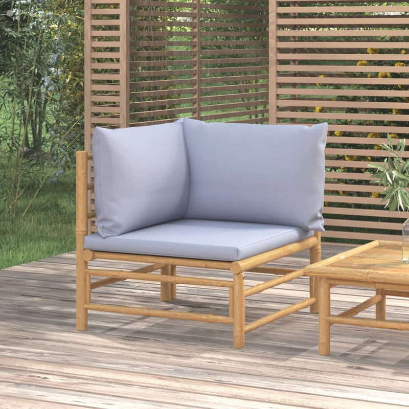 vidaXL Garden Corner Sofa with Light Grey Cushions Bamboo