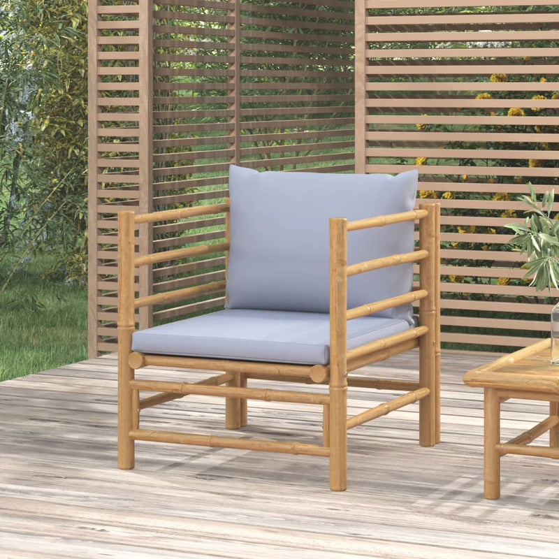 vidaXL Garden Sofa with Light Grey Cushions Bamboo