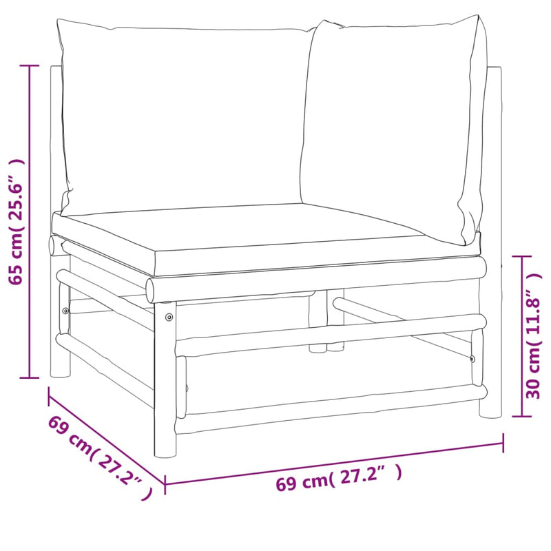vidaXL Garden Corner Sofa with Green Cushions Bamboo