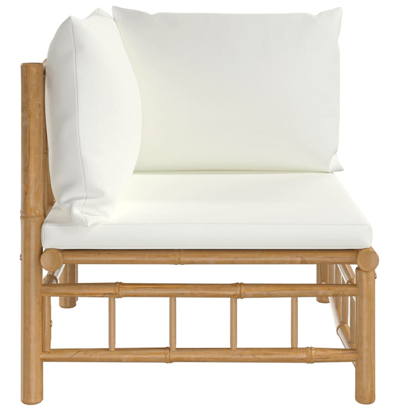 vidaXL Garden Corner Sofa with Cream White Cushions Bamboo
