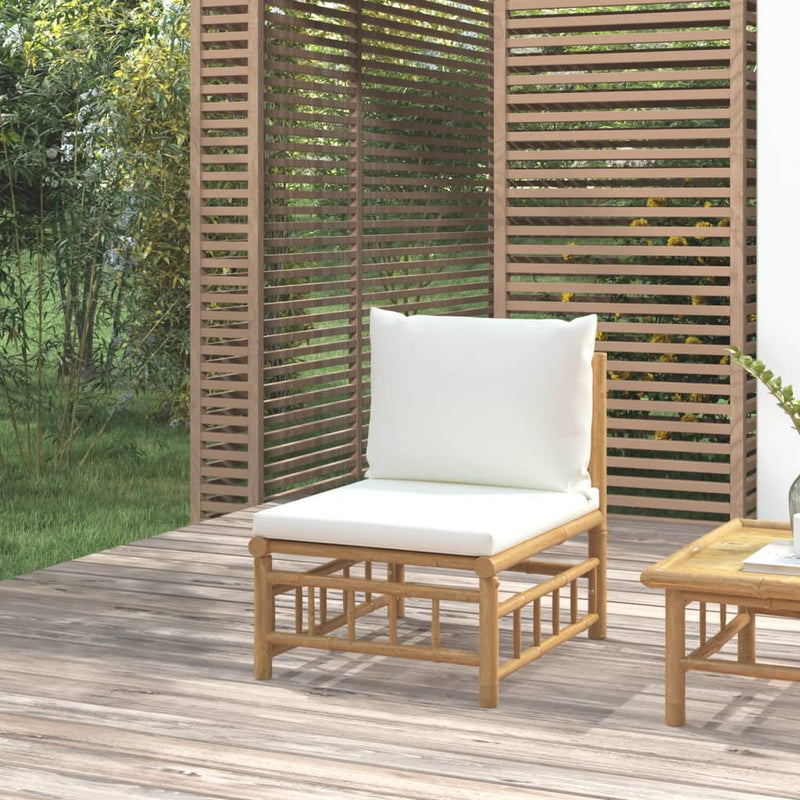 vidaXL Garden Middle Sofa with Cream White Cushions Bamboo