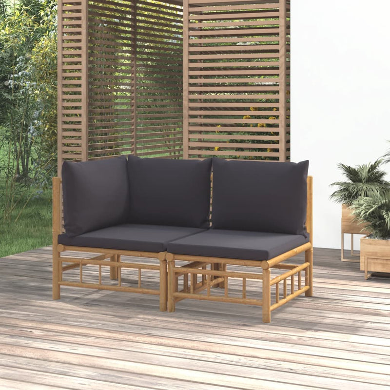vidaXL 2 Piece Garden Lounge Set with Dark Grey Cushions Bamboo