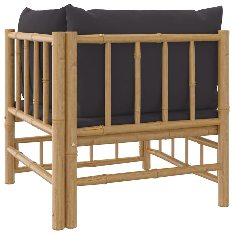 vidaXL Garden Corner Sofa with Dark Grey Cushions Bamboo