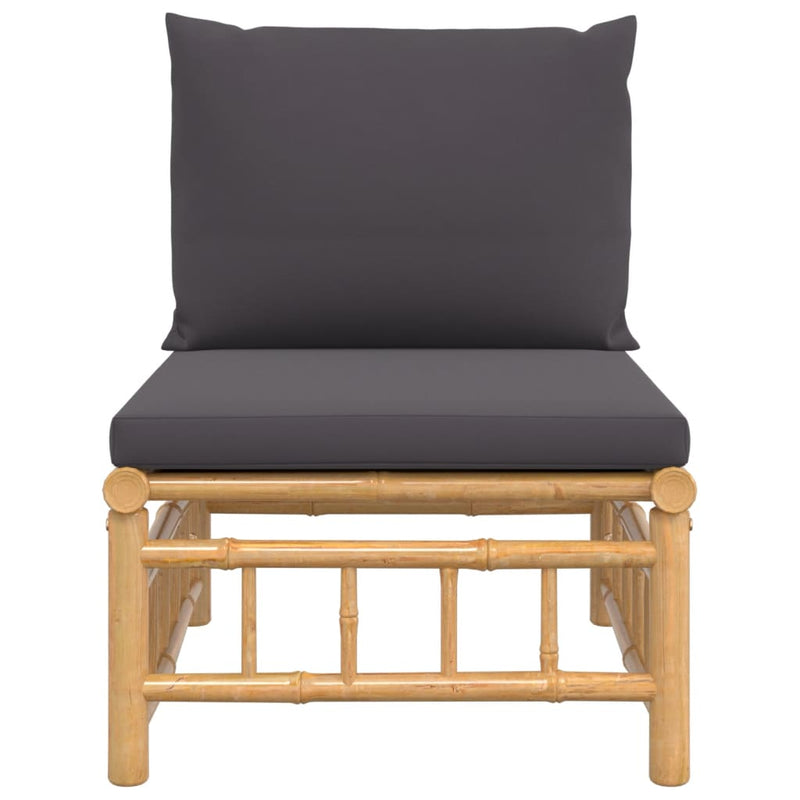 vidaXL Garden Middle Sofa with Dark Grey Cushions Bamboo