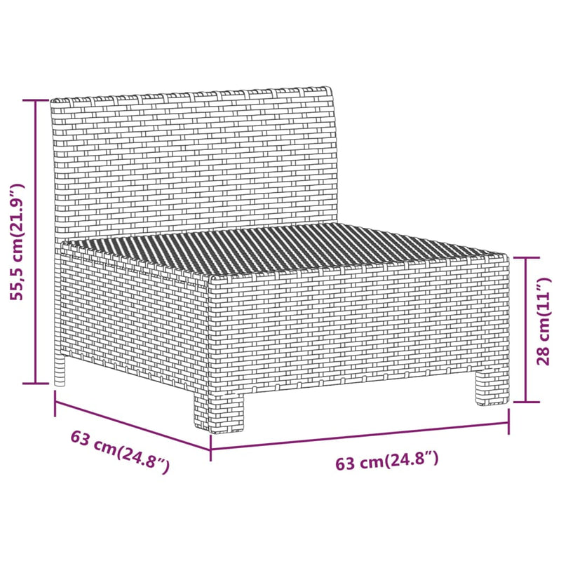 vidaXL Garden Middle Sofa with Cushion Grey Poly Rattan