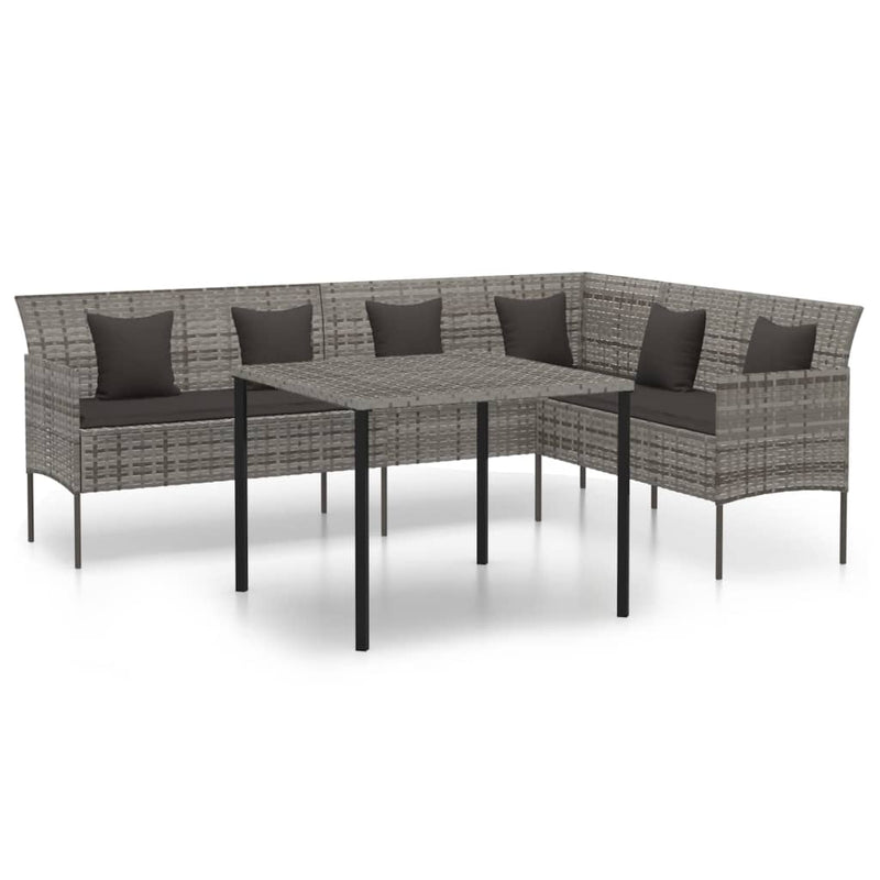vidaXL 2 Piece Garden Dining Set with Cushions Grey Poly Rattan